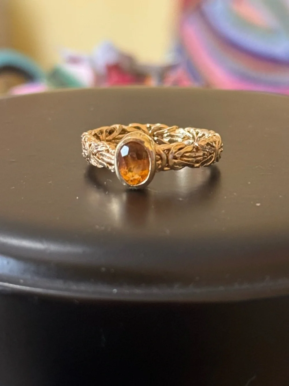 Gold Braided 14k Byzantine Band Ring with Yellow Citrine Oval Stone Size 8 - Picture 3 of 5